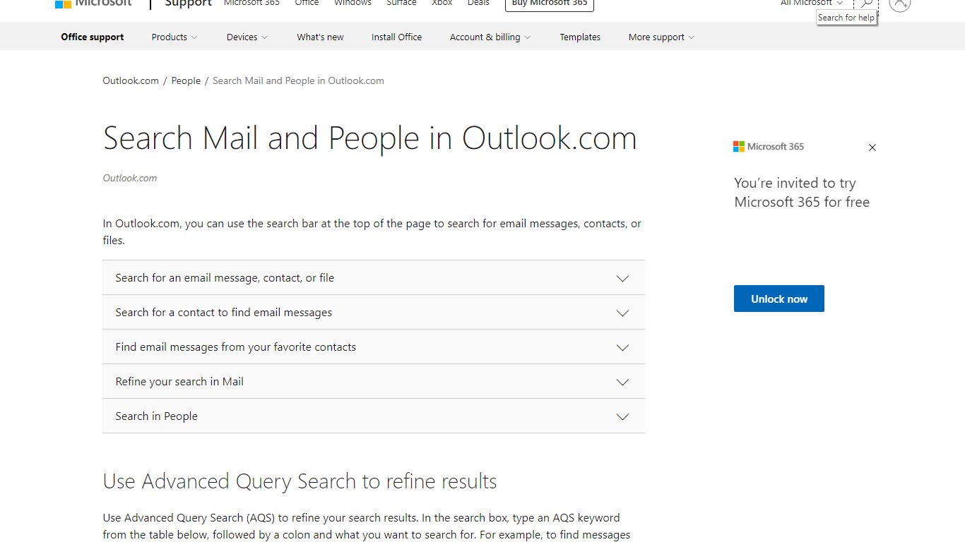 Search Mail and People in Outlook.com